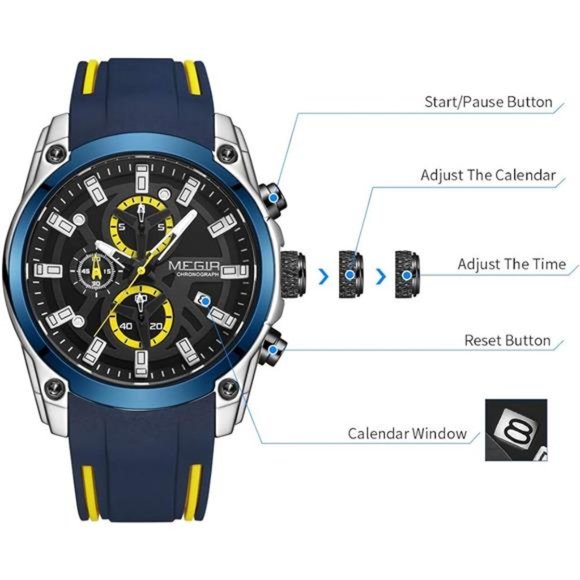 Men's Analogue SportChronograph Luminous Quartz Watch with Fashion SiliconeStrap - Picture 3 of 6